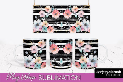 Pink Watercolor Flowers Mug Wrap - Floral Mug Sublimation Sublimation OrangeBrushStudio 