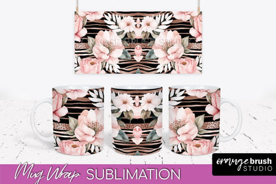 Pink Watercolor Flowers Mug Wrap - Floral Mug Sublimation Sublimation OrangeBrushStudio 