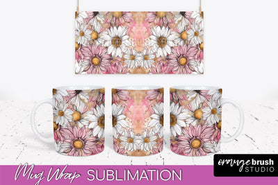 Pink Watercolor Flowers Mug Wrap - Floral Mug Sublimation Sublimation OrangeBrushStudio 