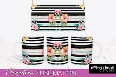 Pink Watercolor Flowers Mug Wrap - Floral Mug Sublimation Sublimation OrangeBrushStudio 