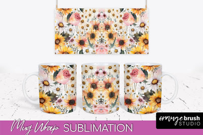 Pink Watercolor Flowers Mug Wrap - Floral Mug Sublimation Sublimation OrangeBrushStudio 