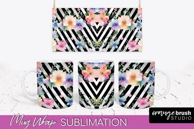 Pink Watercolor Flowers Mug Wrap - Floral Mug Sublimation Sublimation OrangeBrushStudio 