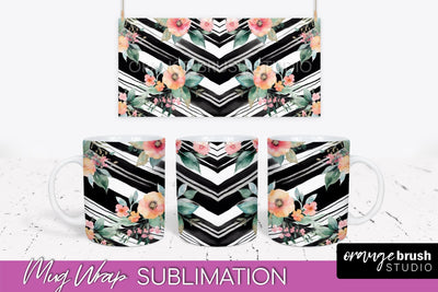 Pink Watercolor Flowers Mug Wrap - Floral Mug Sublimation Sublimation OrangeBrushStudio 