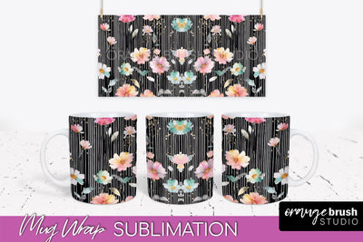 Pink Watercolor Flowers Mug Wrap - Floral Mug Sublimation Sublimation OrangeBrushStudio 