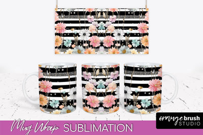 Pink Watercolor Flowers Mug Wrap - Floral Mug Sublimation Sublimation OrangeBrushStudio 