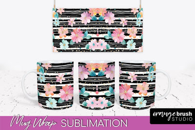 Pink Watercolor Flowers Mug Wrap - Floral Mug Sublimation Sublimation OrangeBrushStudio 