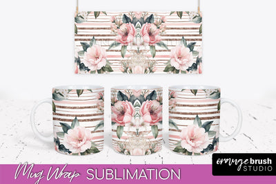 Pink Watercolor Flowers Mug Wrap - Floral Mug Sublimation Sublimation OrangeBrushStudio 