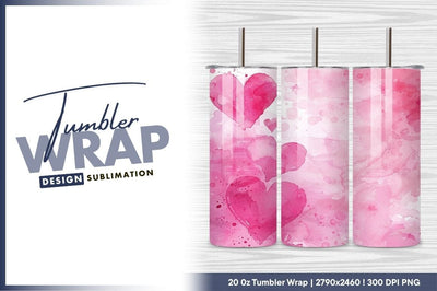 Pink watercolor hearts love tumbler png background Sublimation Regulrcrative 