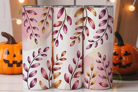 Pink Watercolor Leaves 20oz Tumbler Wrap Sublimation PixelChick 