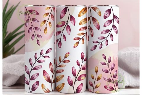 Pink Watercolor Leaves 20oz Tumbler Wrap Sublimation PixelChick 