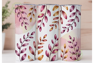 Pink Watercolor Leaves 20oz Tumbler Wrap Sublimation PixelChick 