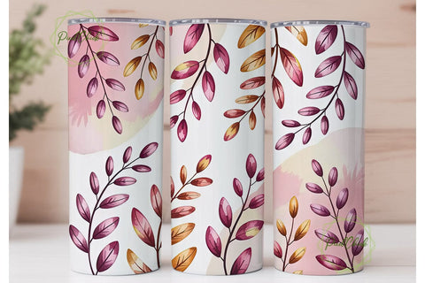 Pink Watercolor Leaves 20oz Tumbler Wrap Sublimation PixelChick 