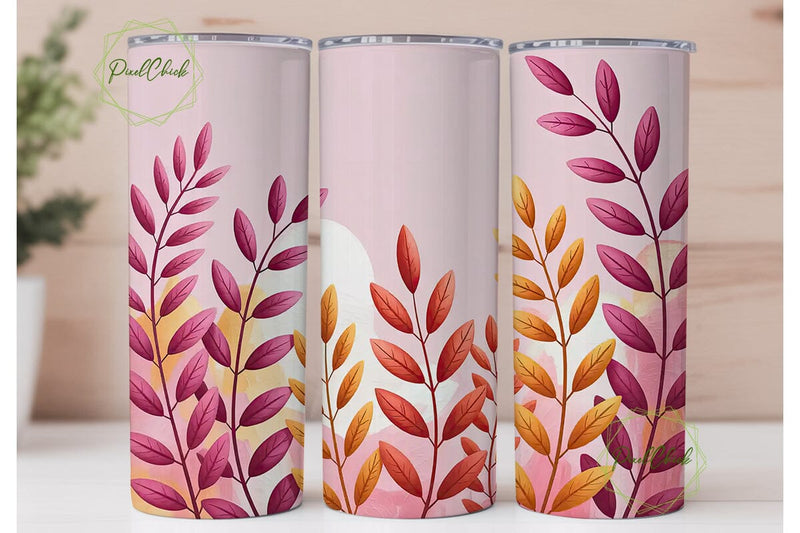 Pink Watercolor Leaves 20oz Tumbler Wrap Sublimation PixelChick 