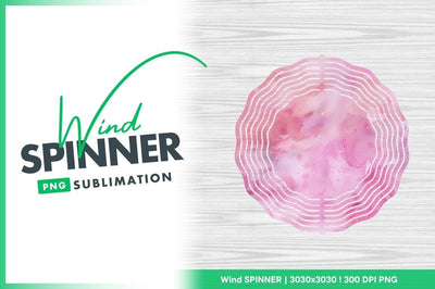 Pink Watercolor Wind Spinner Round Png Design on Wood Grain Background Sublimation Regulrcrative 