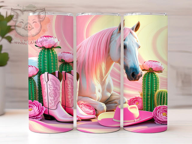 Pink Western Cowgirl Horse Tumbler, Western Boots Pattern, Pink Rodeo Design, 20Oz Sublimation Wrap, Rustic Cowgirl Art, Country Western Texture, Tumbler Sublimation Sublimation Lara' s Designs 