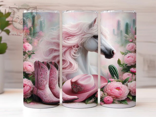 Pink Western Cowgirl Horse Tumbler, Western Boots Pattern, Pink Rodeo Design, 20Oz Sublimation Wrap, Rustic Cowgirl Art, Country Western Texture, Tumbler Sublimation Sublimation Lara' s Designs 