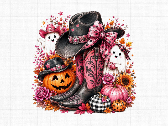 Pink Western Halloween Boots Ghost PNG SVG artprintfile 