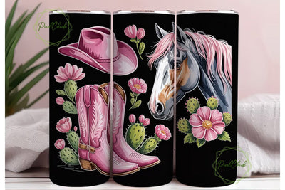 Pink Western Horse Tumbler Wrap Sublimation PixelChick 