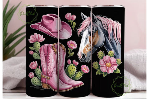 Pink Western Horse Tumbler Wrap Sublimation PixelChick 