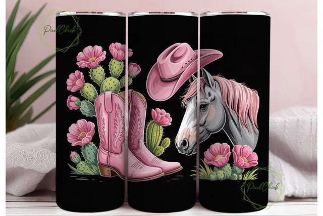 Pink Western Horse Tumbler Wrap Sublimation PixelChick 