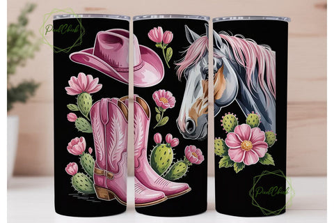Pink Western Horse Tumbler Wrap Sublimation PixelChick 
