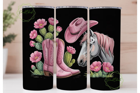 Pink Western Horse Tumbler Wrap Sublimation PixelChick 