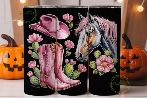 Pink Western Horse Tumbler Wrap Sublimation PixelChick 