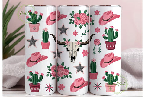 Pink Western Tumbler Wrap PNG Sublimation PixelChick 