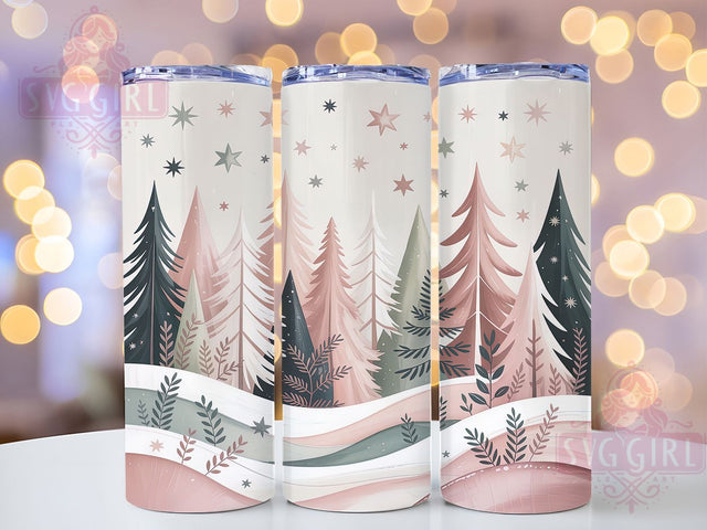 Pink Whimsical Christmas Tumbler, Whimsical Trees, Holiday Wrap, Festive Tumbler, Winter Pattern, 20oz Tumbler, Sublimation Print Sublimation SvggirlplusArt 