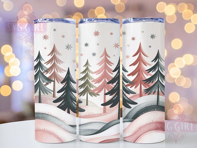 Pink Whimsical Christmas Tumbler, Whimsical Trees, Holiday Wrap, Festive Tumbler, Winter Pattern, 20oz Tumbler, Sublimation Print Sublimation SvggirlplusArt 
