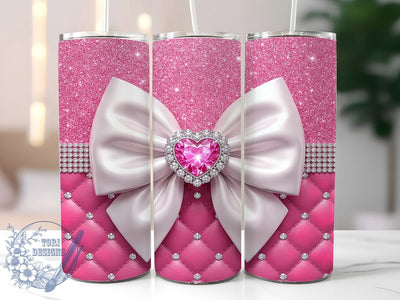 Pink White Glam Bow 20oz Tumbler, Pink White Glam, Glam Bow Tumbler, Pink Glam Bow PNG, White Glam Bow PNG, Pink White Bow, Bow Tumbler Wrap, 20oz Tumbler Wrap Sublimation ToriDesigns 