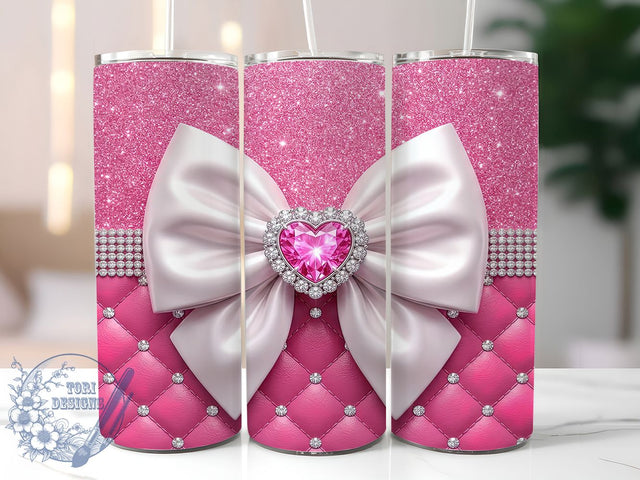 Pink White Glam Bow 20oz Tumbler, Pink White Glam, Glam Bow Tumbler, Pink Glam Bow PNG, White Glam Bow PNG, Pink White Bow, Bow Tumbler Wrap, 20oz Tumbler Wrap Sublimation ToriDesigns 