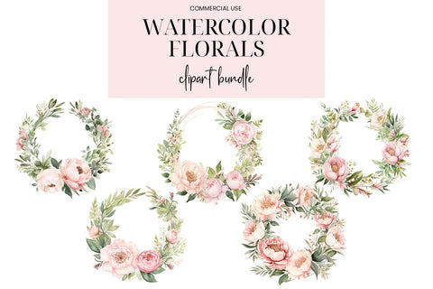 Pink & White Watercolor Floral Bouquets, Wreaths & Elements Sublimation BijouBay 