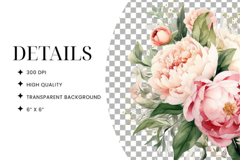Pink & White Watercolor Floral Bouquets, Wreaths & Elements Sublimation BijouBay 