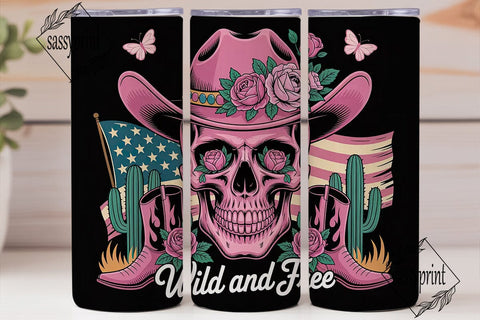 Pink Wild West Skull 20oz Tumbler Wrap Sublimation sassyprint 