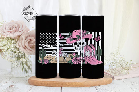 Pink Wild West Skull 20oz Tumbler Wrap Sublimation sassyprint 