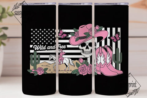 Pink Wild West Skull 20oz Tumbler Wrap Sublimation sassyprint 