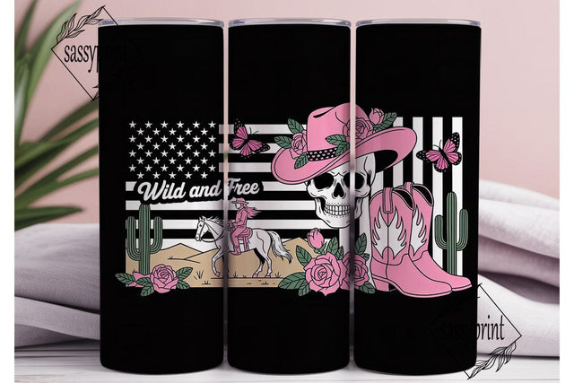 Pink Wild West Skull 20oz Tumbler Wrap Sublimation sassyprint 
