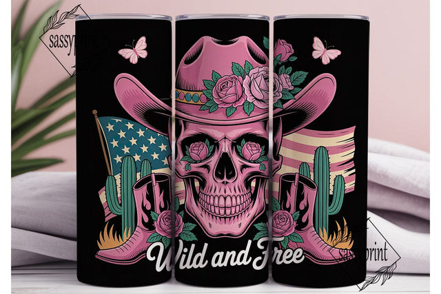 Pink Wild West Skull 20oz Tumbler Wrap Sublimation sassyprint 