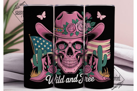 Pink Wild West Skull 20oz Tumbler Wrap Sublimation sassyprint 