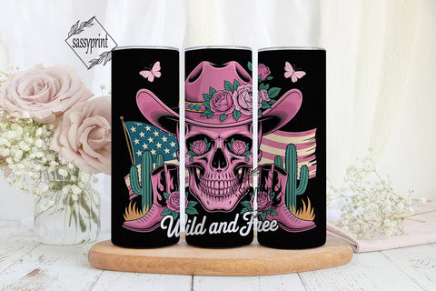 Pink Wild West Skull 20oz Tumbler Wrap Sublimation sassyprint 