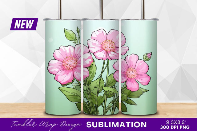 Pink wildflowers floral illustration tumbler png Sublimation Regulrcrative 