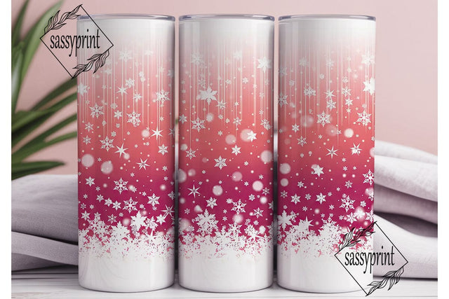 Pink Winter Snowflakes 20oz Tumbler Wrap Sublimation sassyprint 