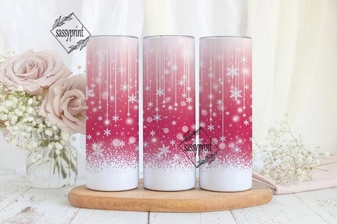 Pink Winter Snowflakes 20oz Tumbler Wrap Sublimation sassyprint 