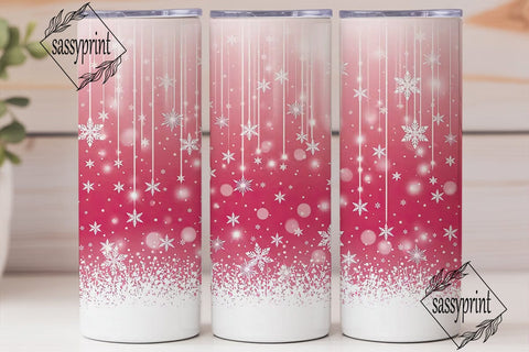 Pink Winter Snowflakes 20oz Tumbler Wrap Sublimation sassyprint 