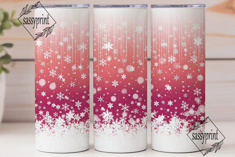 Pink Winter Snowflakes 20oz Tumbler Wrap Sublimation sassyprint 