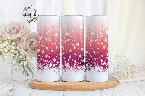 Pink Winter Snowflakes 20oz Tumbler Wrap Sublimation sassyprint 