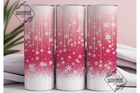 Pink Winter Snowflakes 20oz Tumbler Wrap Sublimation sassyprint 