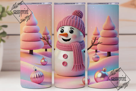 Pink Winter Snowman Forest Tumbler Wrap Sublimation sassyprint 