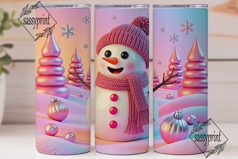 Pink Winter Snowman Forest Tumbler Wrap Sublimation sassyprint 
